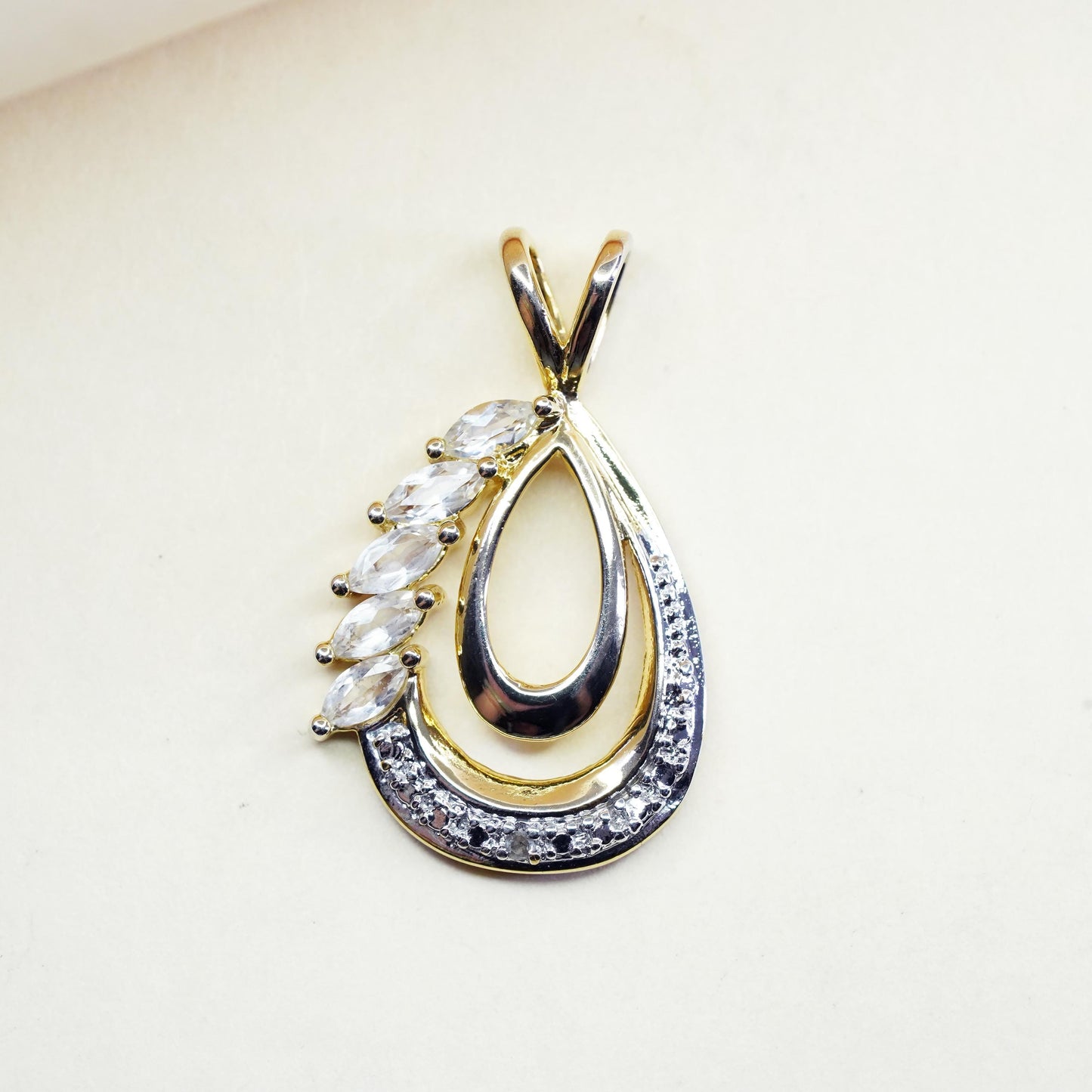 Gold over Sterling silver pendant, 925 teardrop pendant with cz details