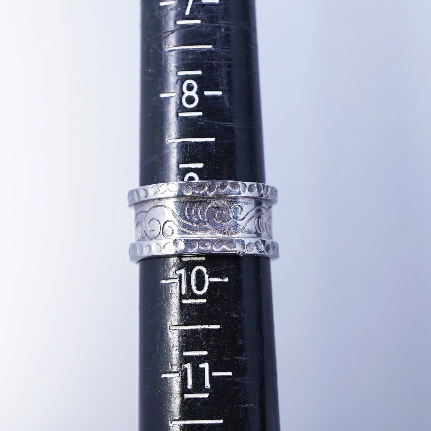 Size 9, Designer Milo Sterling 925 silver ring, wide textured band