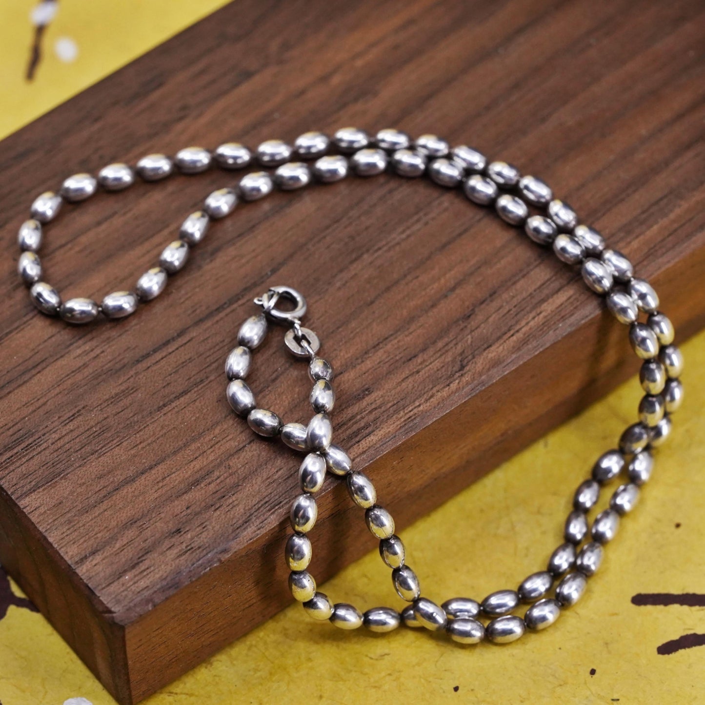 18" 3mm, vintage Italian Sterling silver bead chain, Italy 925 necklace
