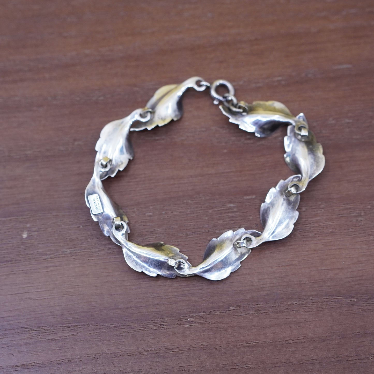 6.75”, vintage Beau Sterling silver handmade bracelet, 925 leafy chain