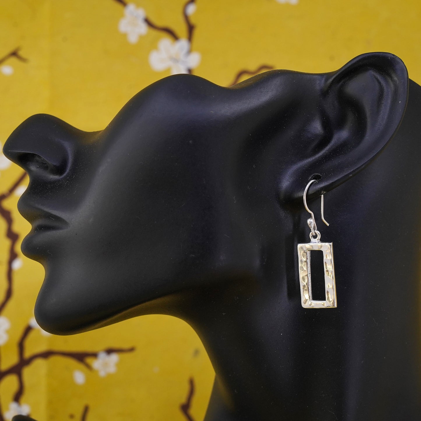 Mexico Sterling silver handmade earrings, 925 Hammered rectangular dangles