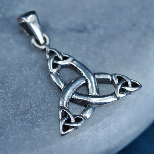 Irish Sterling silver handmade pendant, 925 Celtic knot triangular charm