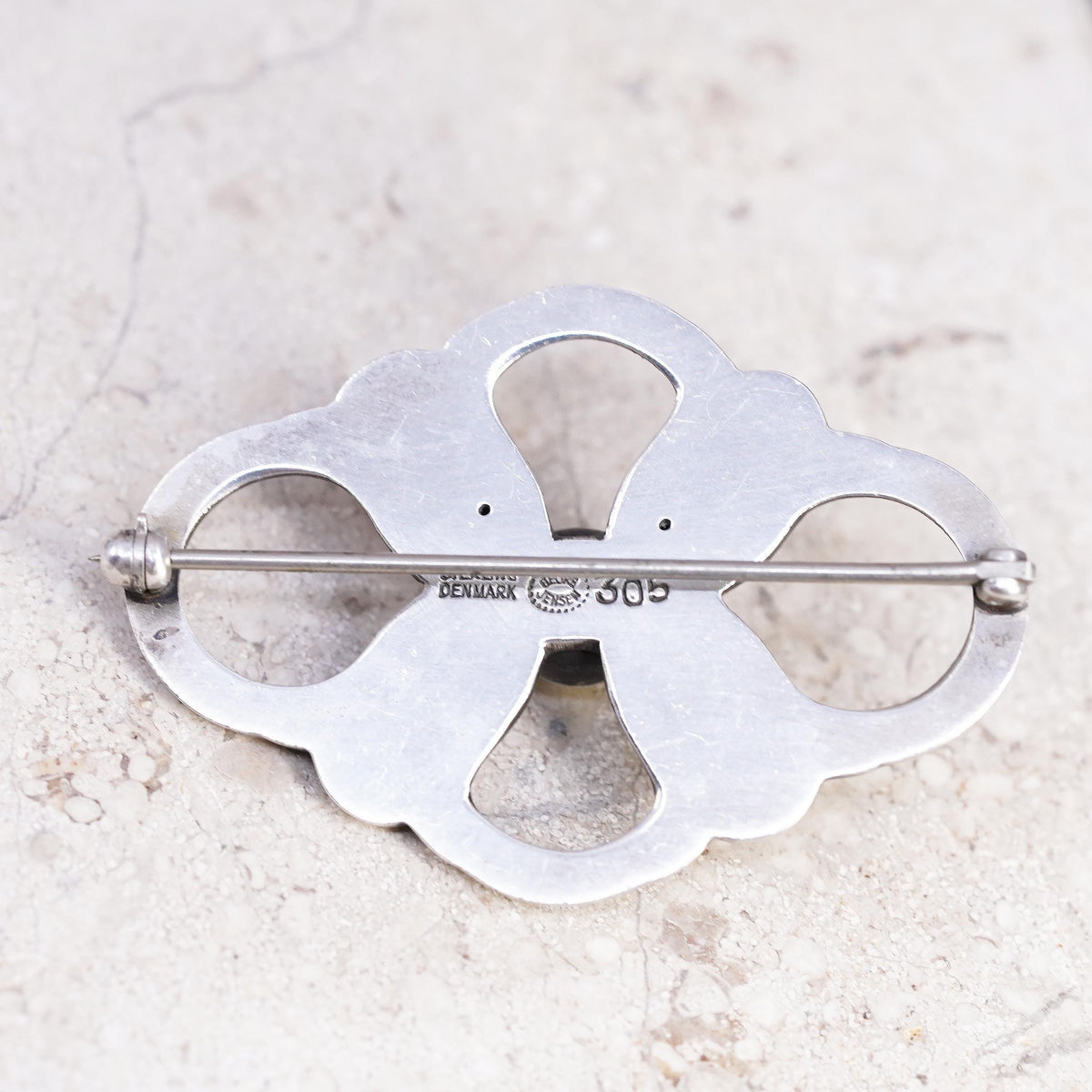 Early Georg Jensen Denmark Sterling 925 Silver Flower Brooch Pin No 305 Vintage
