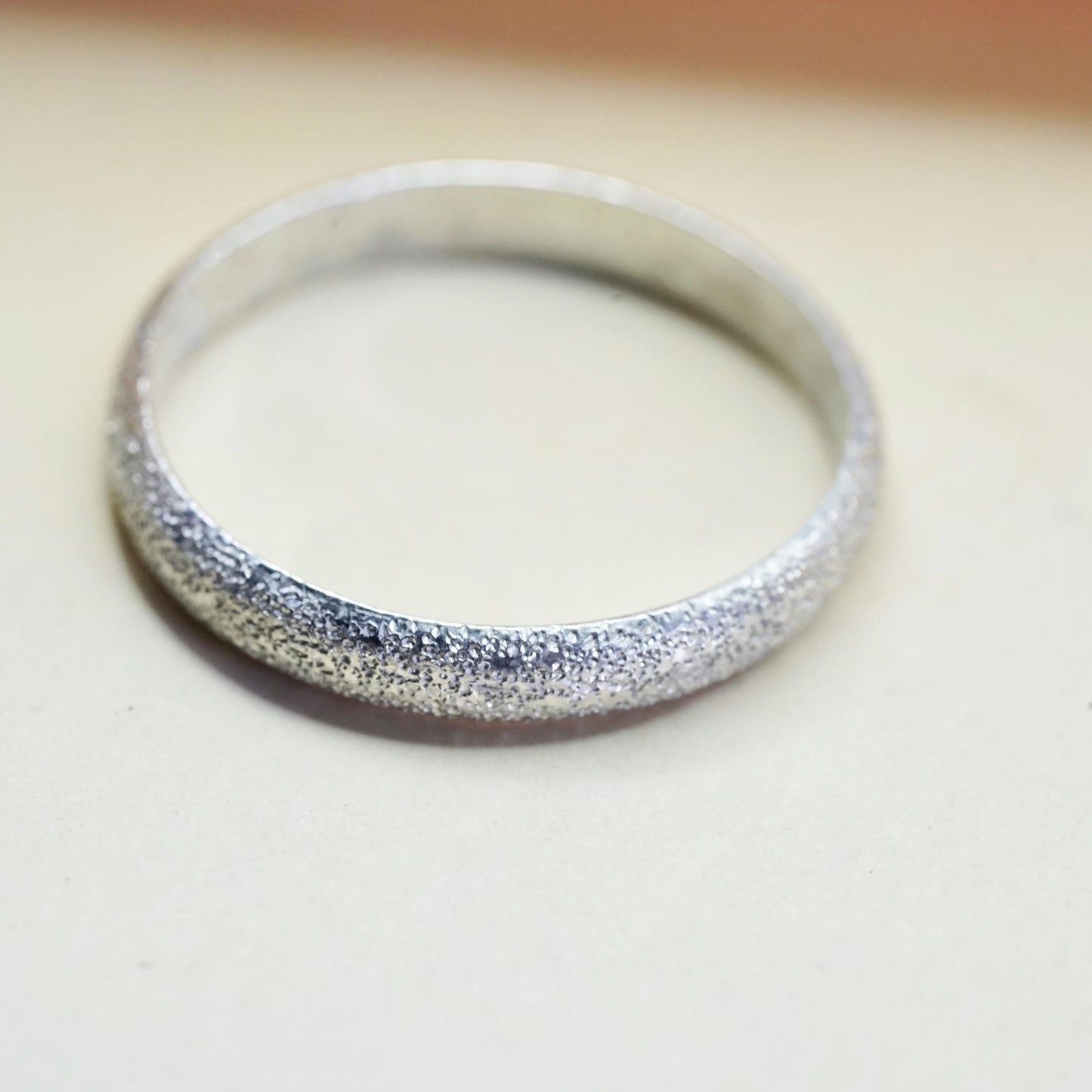 Size 8.25, vintage sterling silver handmade glittering ring, 925 stackable band