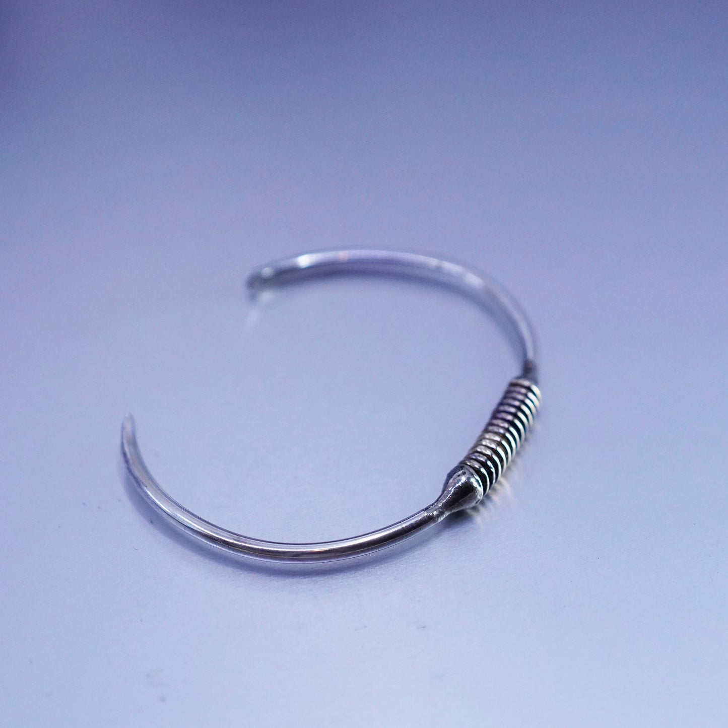 6.25”, vtg Sterling 925 silver handmade bracelet, stackable wired brass cuff