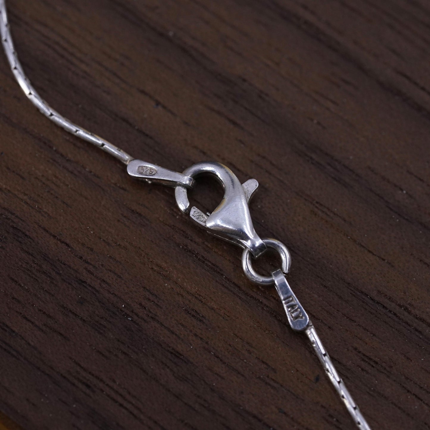 16” 1mm, vintage sterling 925 silver snake necklace with crystal pendant