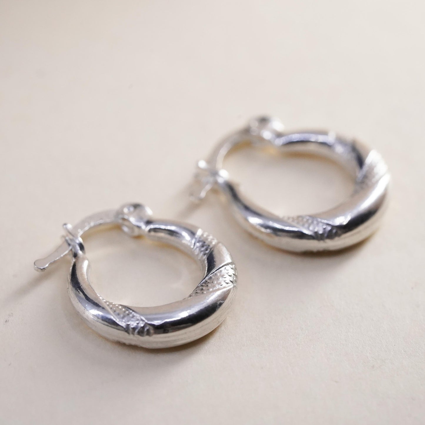 0.5", Vintage sterling silver earrings, textured minimalist primitive hoops