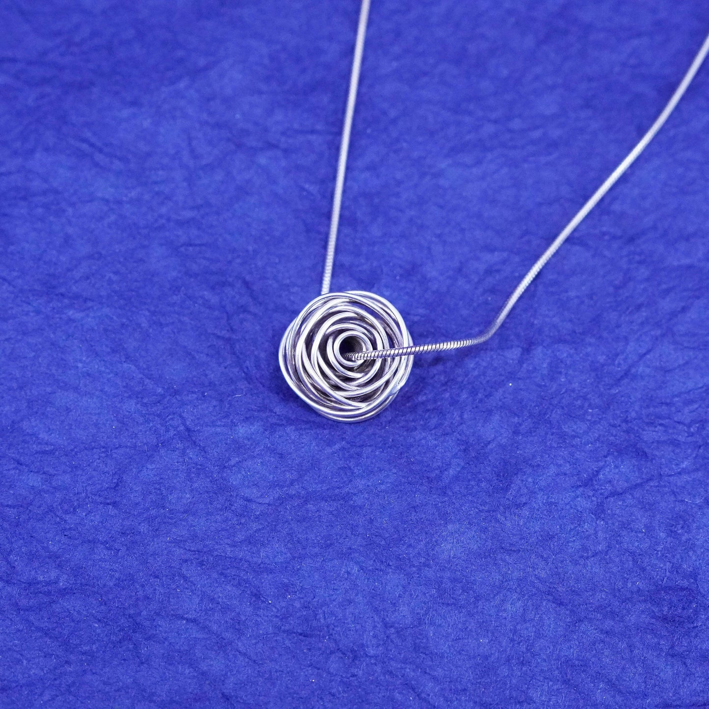 16”, Sterling silver handmade necklace, 925 snake chain entwined circle pendant