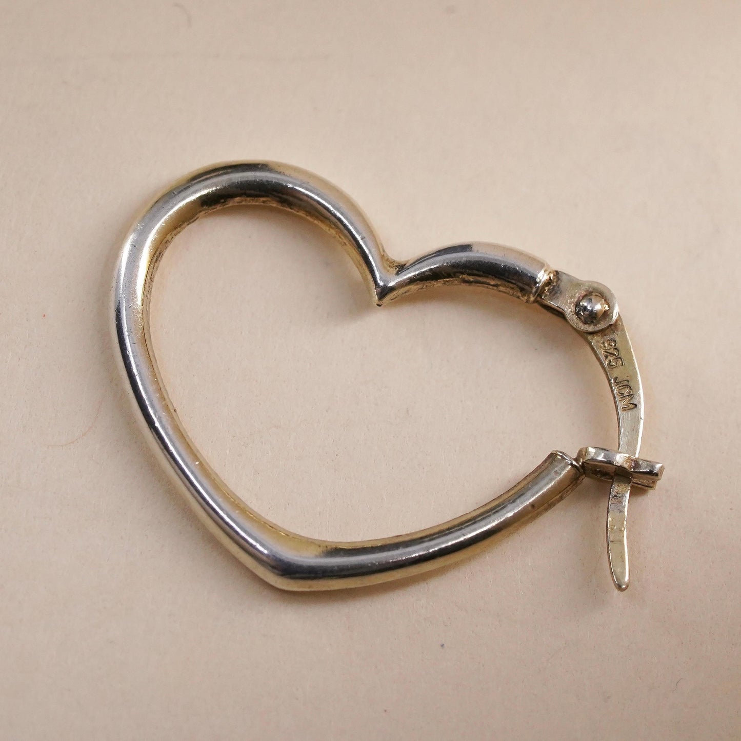 0.75”, Vintage sterling silver heart single earring, minimalist primitive hoop