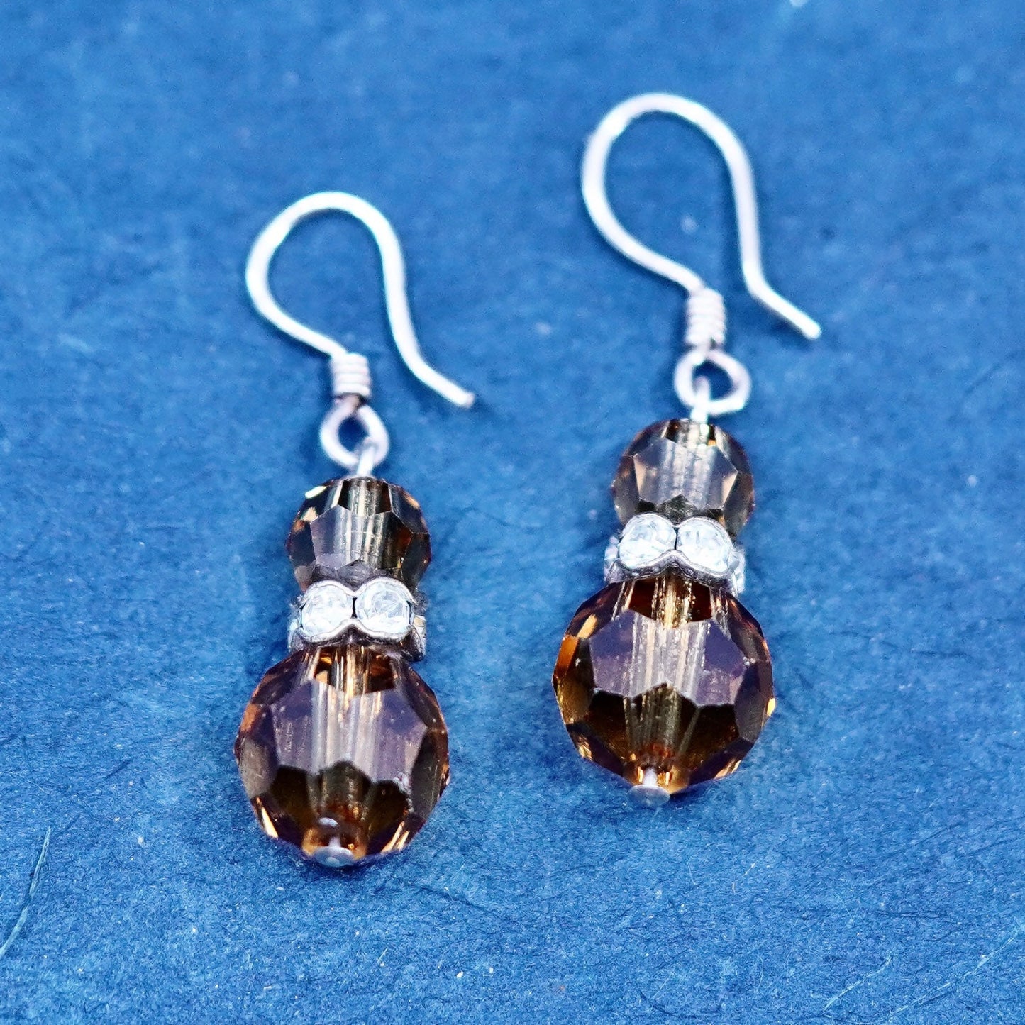 Vintage sterling silver earrings, 925 silver with smoky crystal dangles