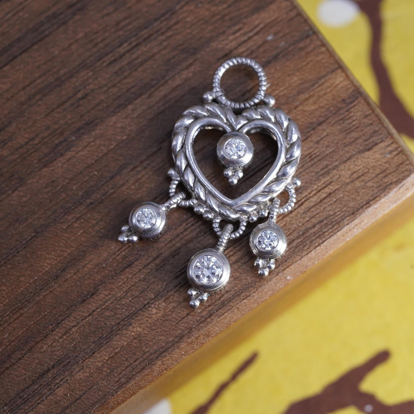 Vintage Judith Ripka Sterling silver handmade pendant, cable 925 heart with Cz