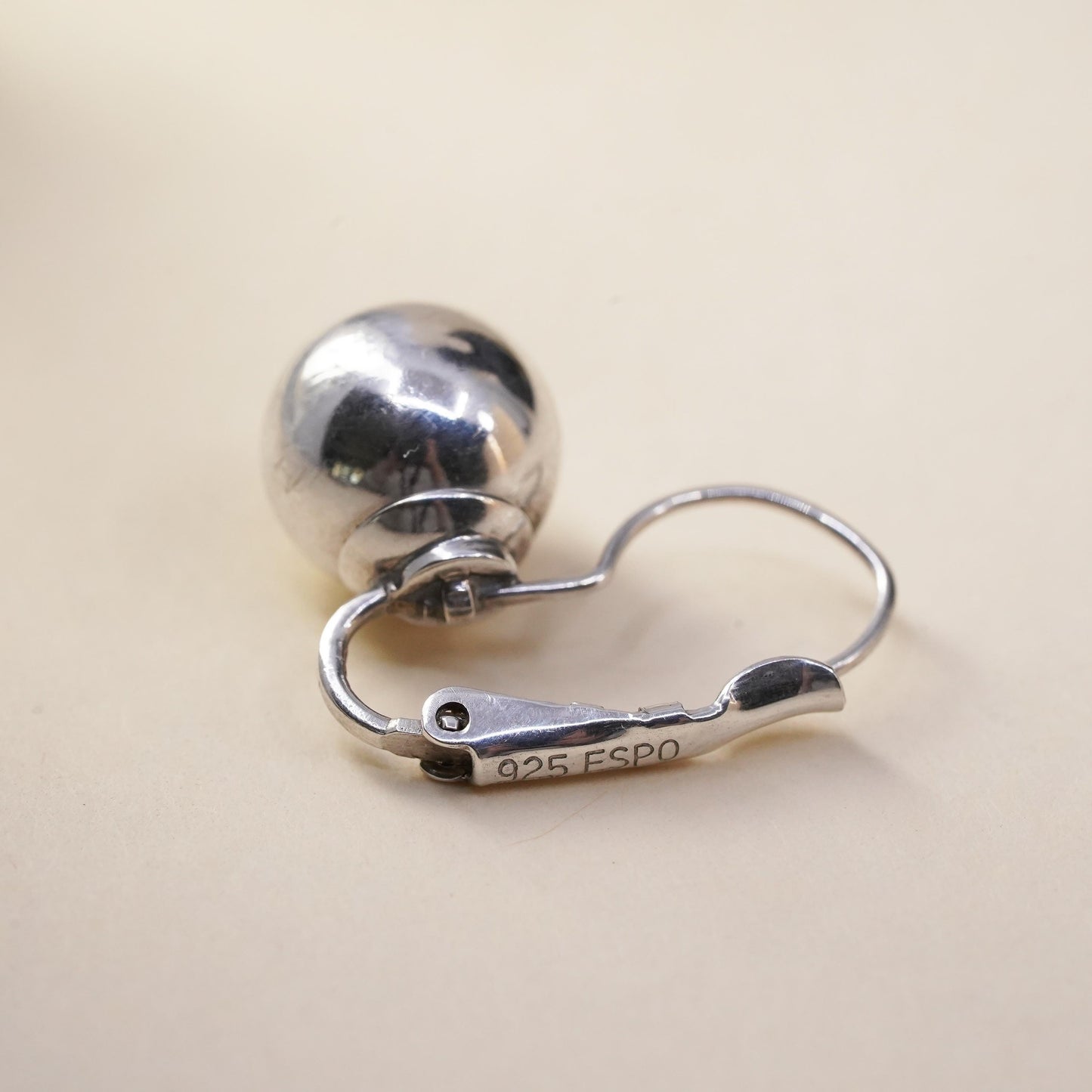 modernist sterling silver 925 handmade single bead earring with lever back