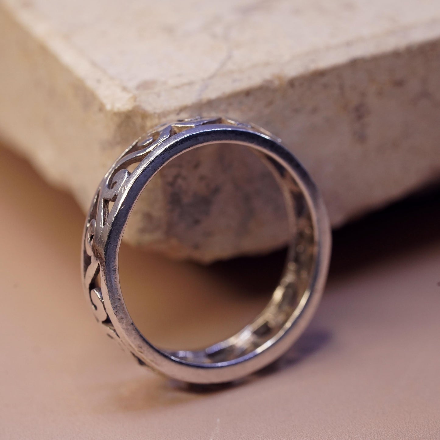 Size 7.5, vintage sterling silver handmade ring, 925 filigree spiral band