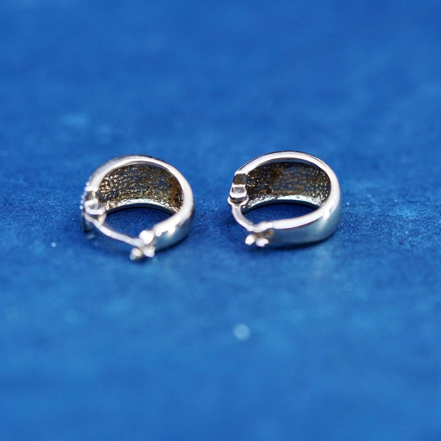 vermeil gold over Sterling silver earrings, 925 hooks, huggie with diamond