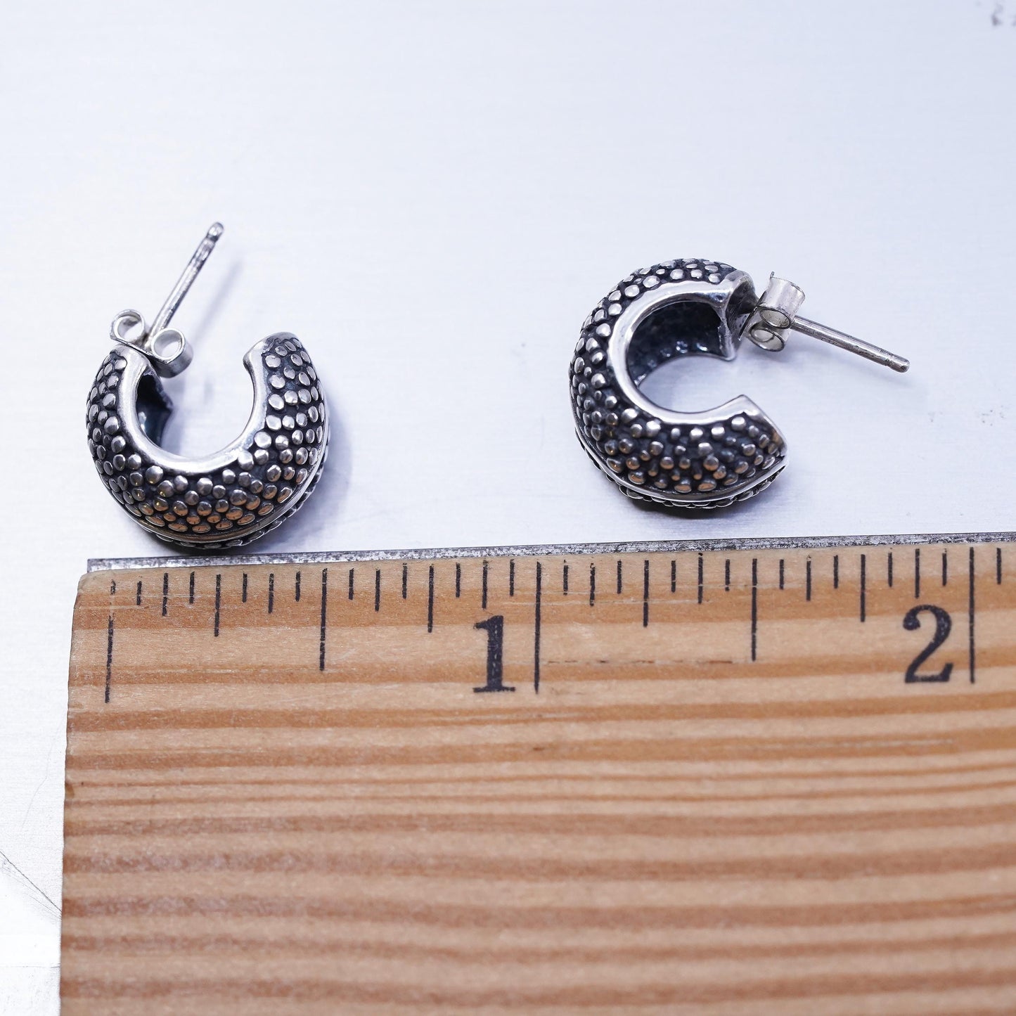 0.5”, VTG Michael Bromberg Sterling silver earrings, 925 huggie beaded hoops