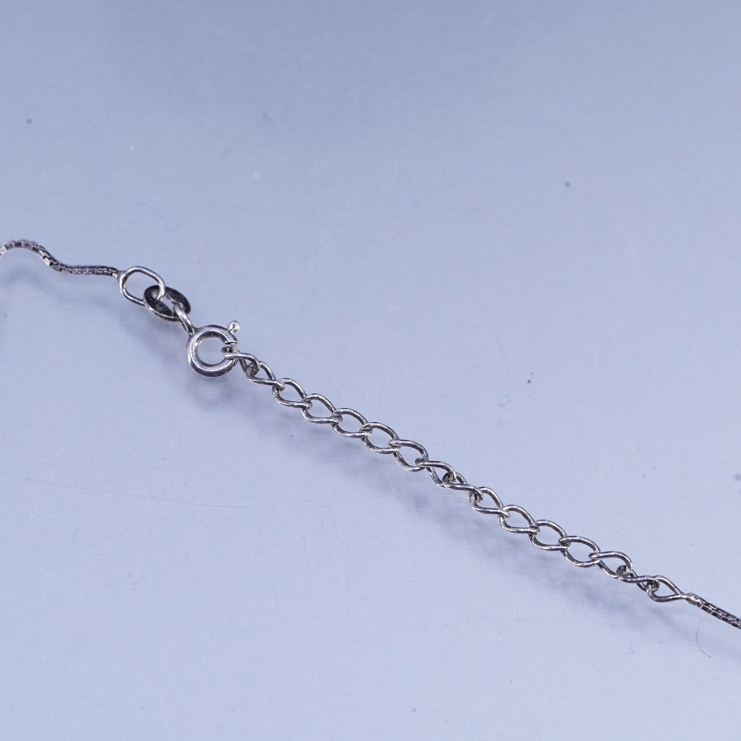 16+2", vintage Sterling 925 silver handmade box necklace with heart cz pendant