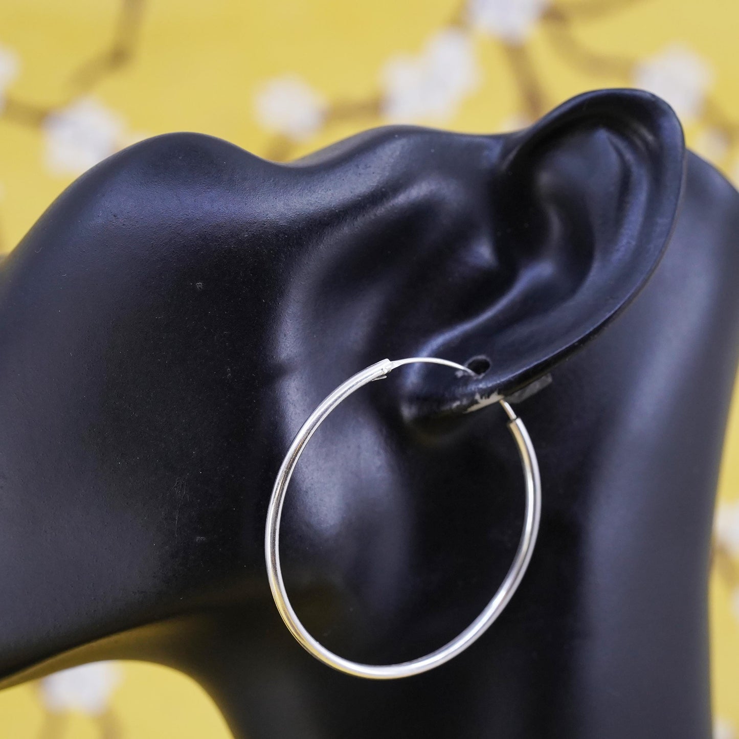 1.75", vintage Sterling silver handmade earrings, 925 silver hoops