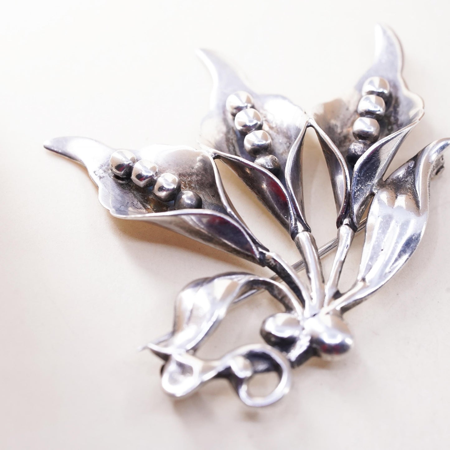 925 Sterling Silver Calla Lily Brooch Mid Century Floral Pin, Botanical Jewelry