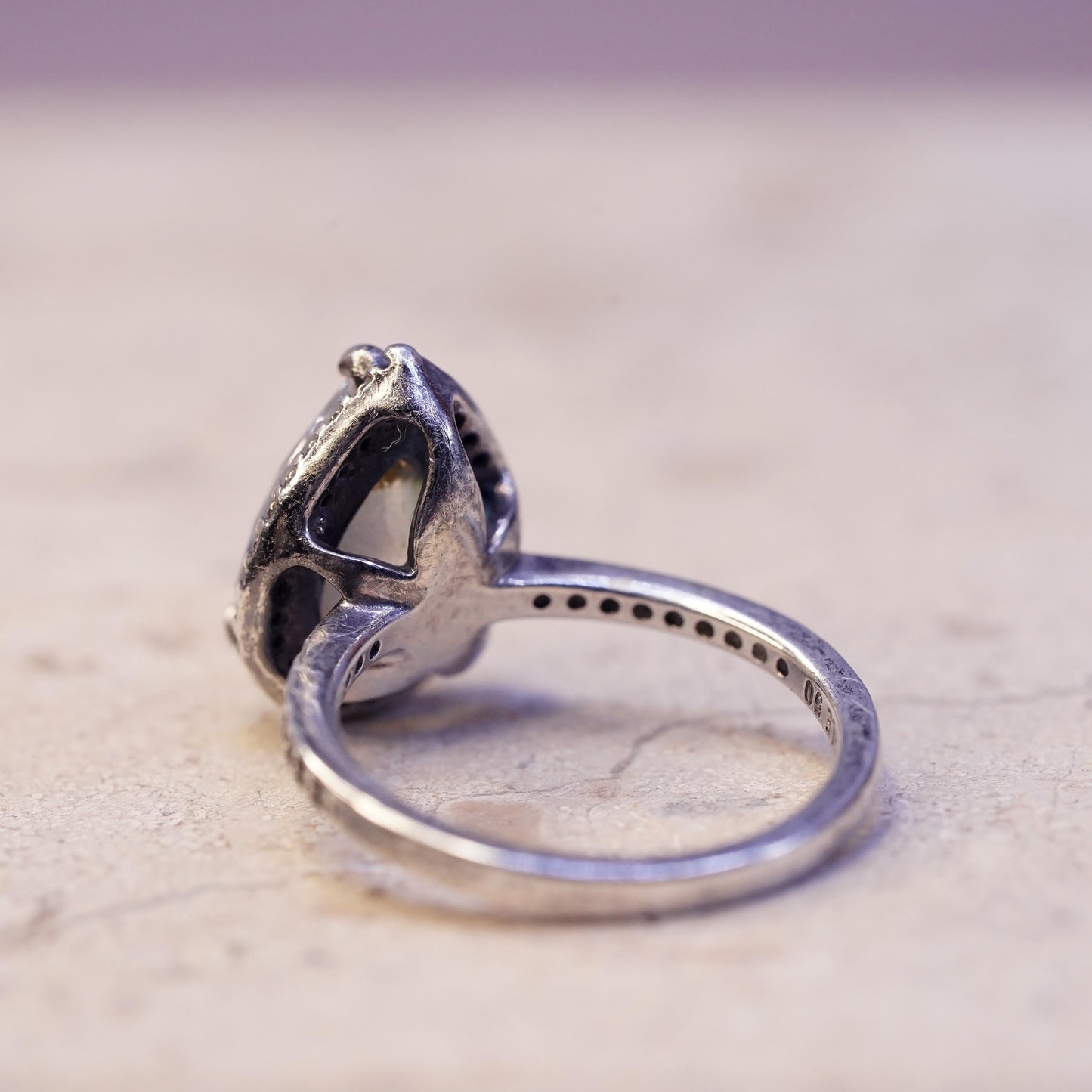 Size 5, vintage ALE sterling 925 silver engagement ring with teardrop cz