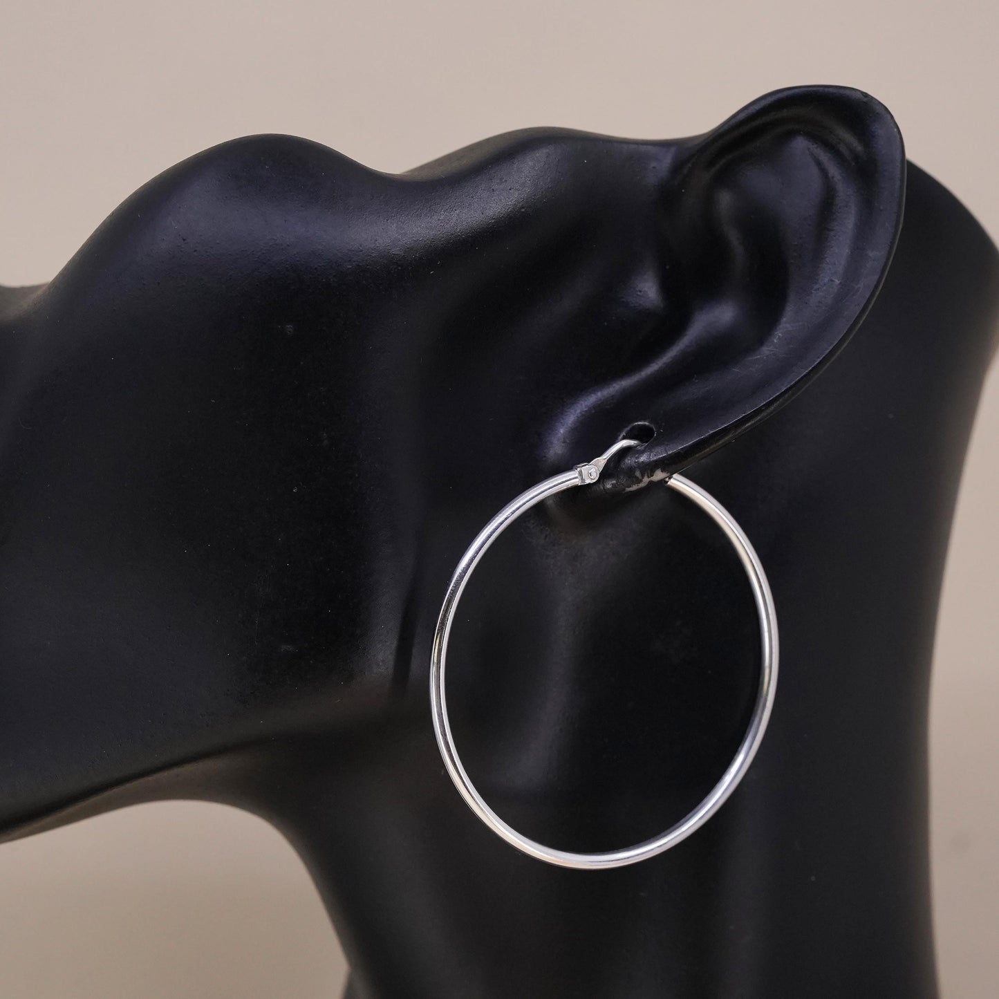 1.75", Vintage sterling silver loop single earring, thin hoop