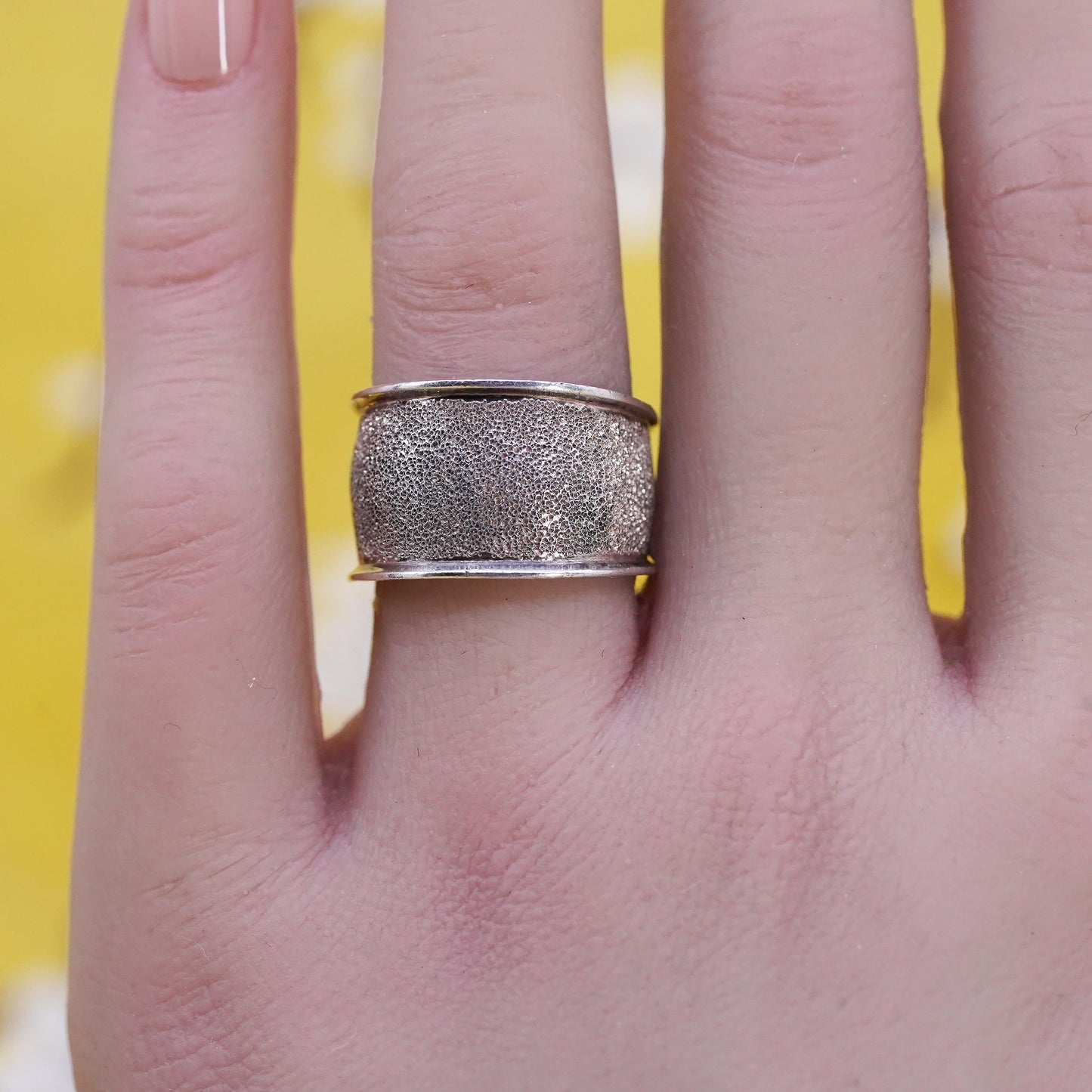 Size 7, vintage Sterling silver handmade ring, glittering 925 ribbed band
