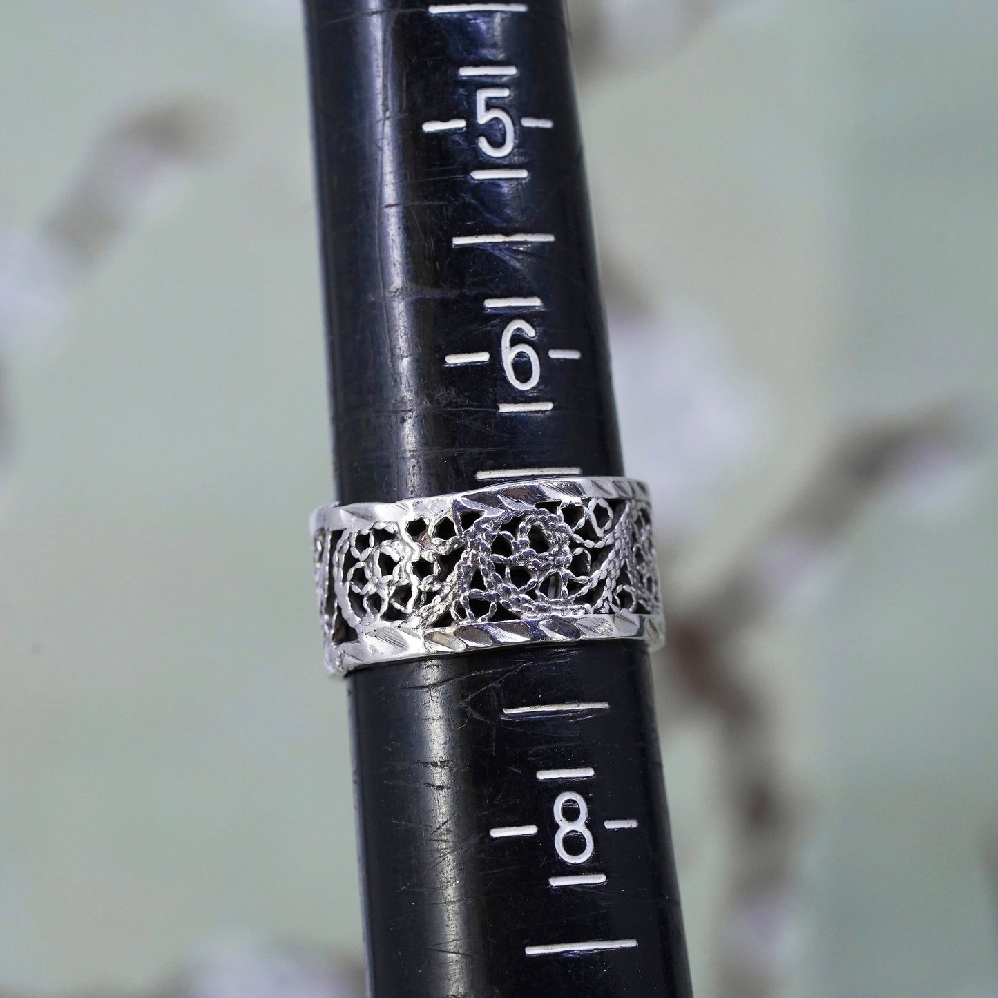 Size 6.5, Vintage sterling silver handmade filigree ring, 925 band