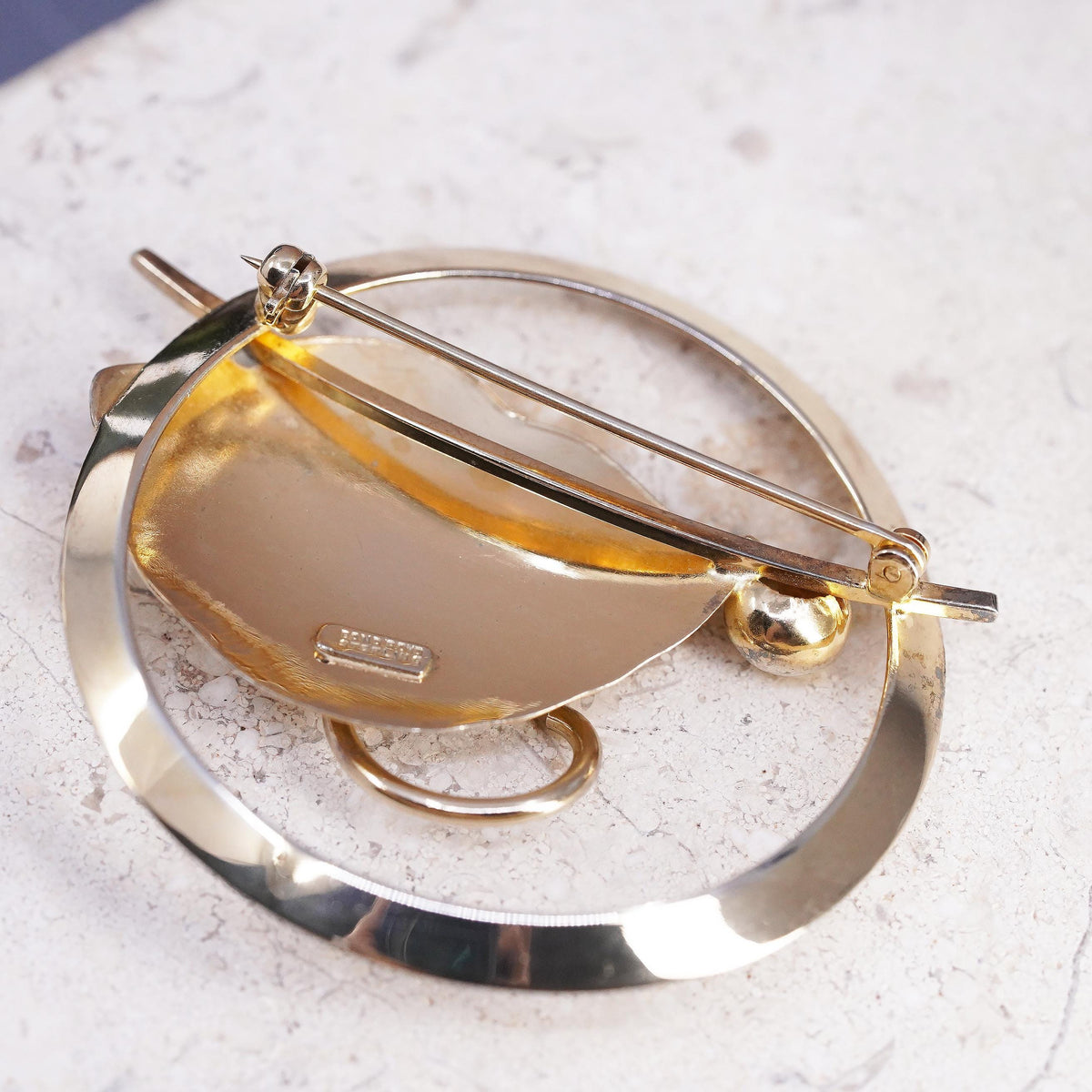 Vintage Bond Boyd vermeil gold over sterling silver brooch, 925 leaf circle pin