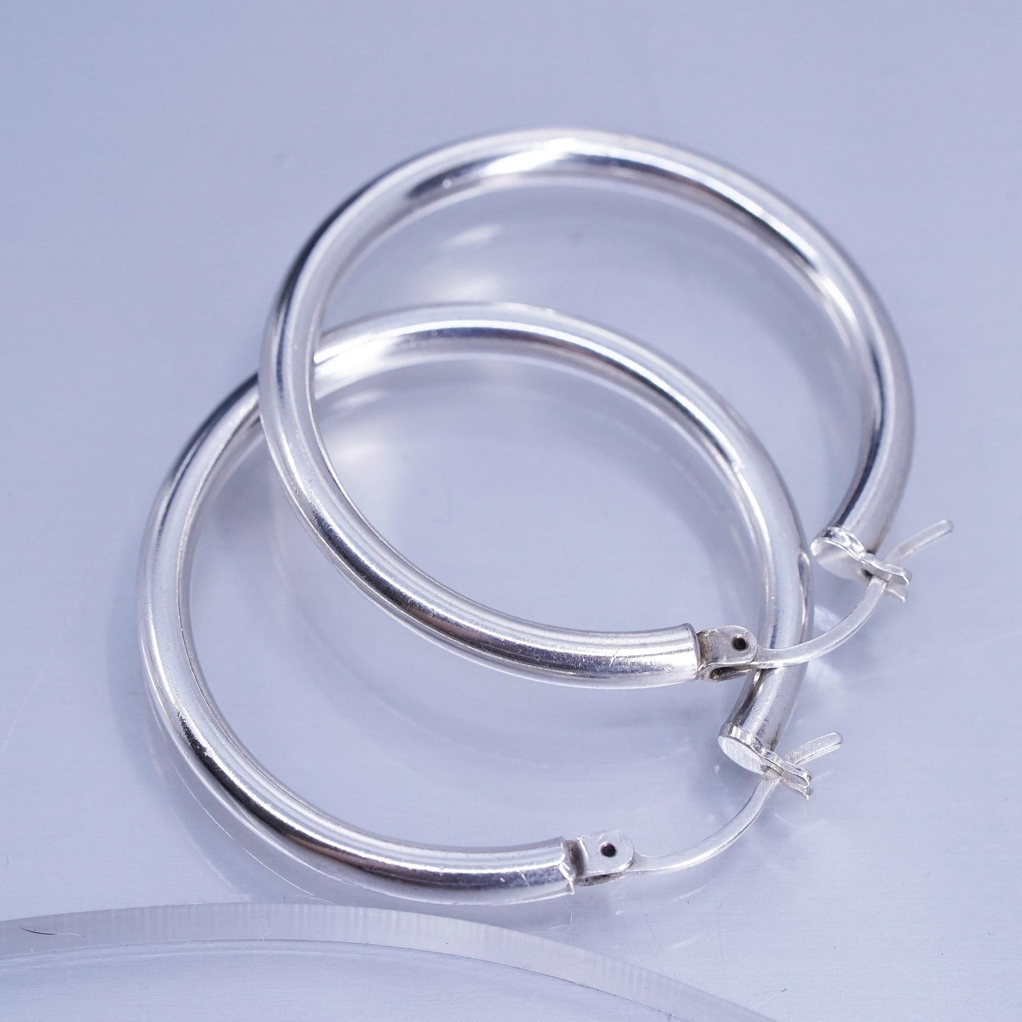 1.25”, vintage Italian Sterling silver handmade earrings, 925 hoops