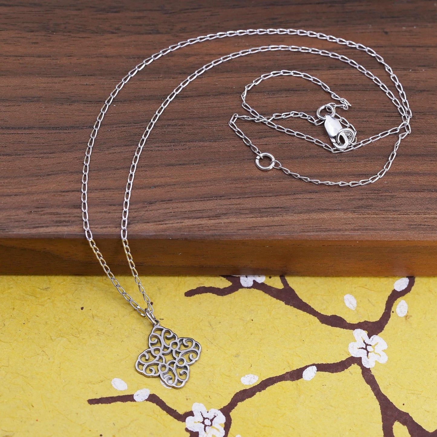18+2", vintage sterling 925 Silver curb chain necklace w/ filigree star pendant