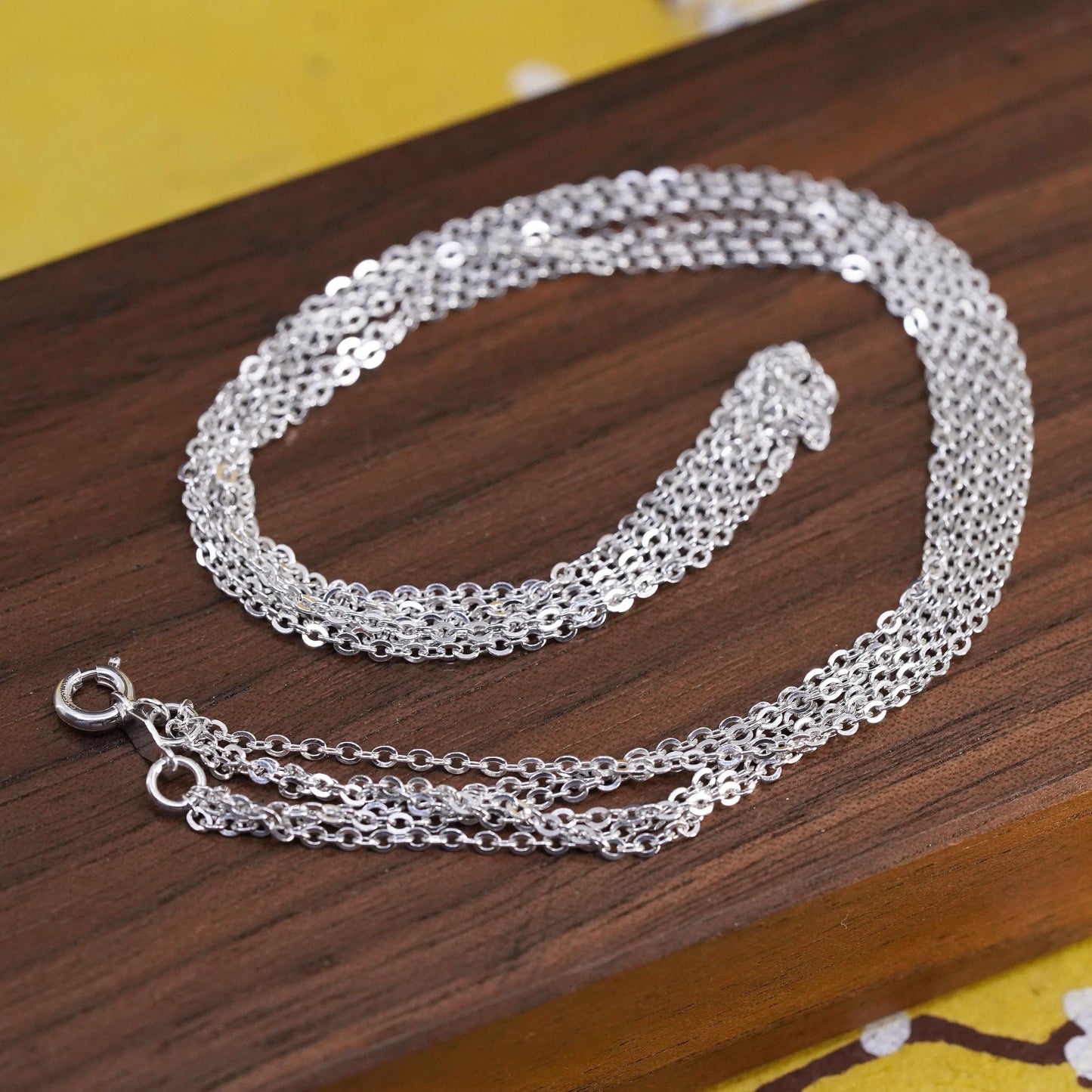 18”, Sri Lankan Sterling silver necklace, multi 3 strands flatten circle chains