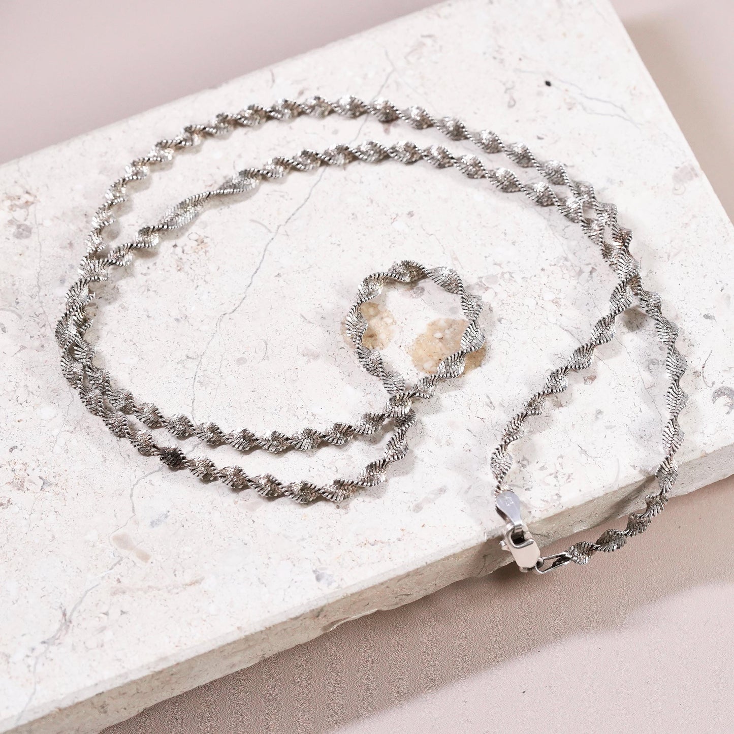 24", vintage Sterling silver handmade chain, 925 twisted herringbone necklace
