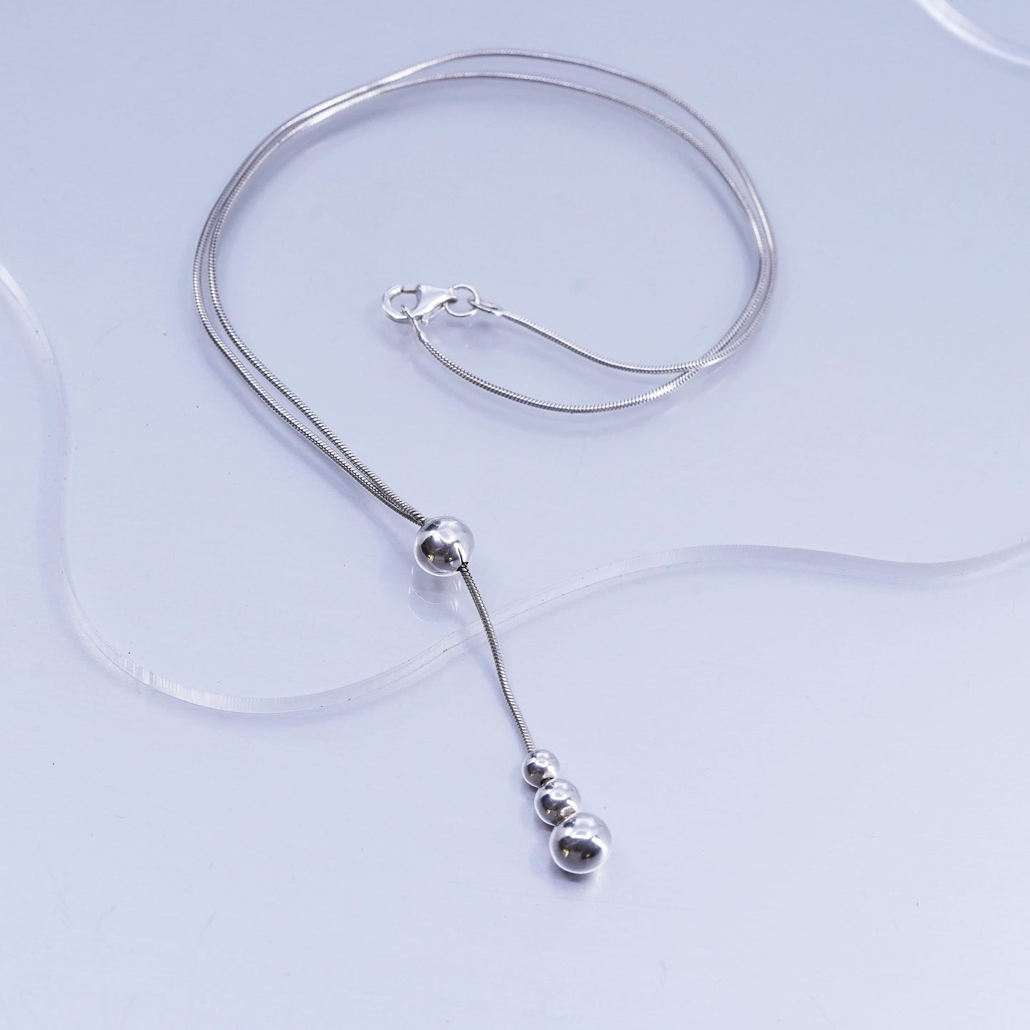 18”, vintage Sterling 925 silver handmade snake chain necklace w/ bead pendant