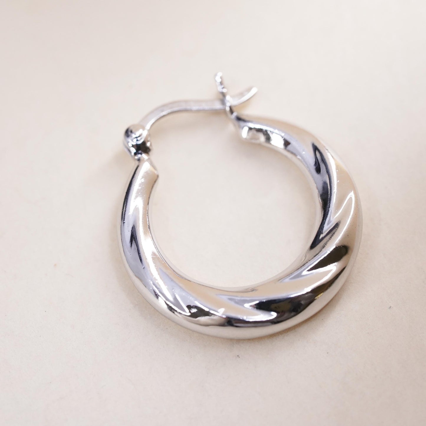 0.75", Vintage sterling silver loop single earring, twisted primitive hoop