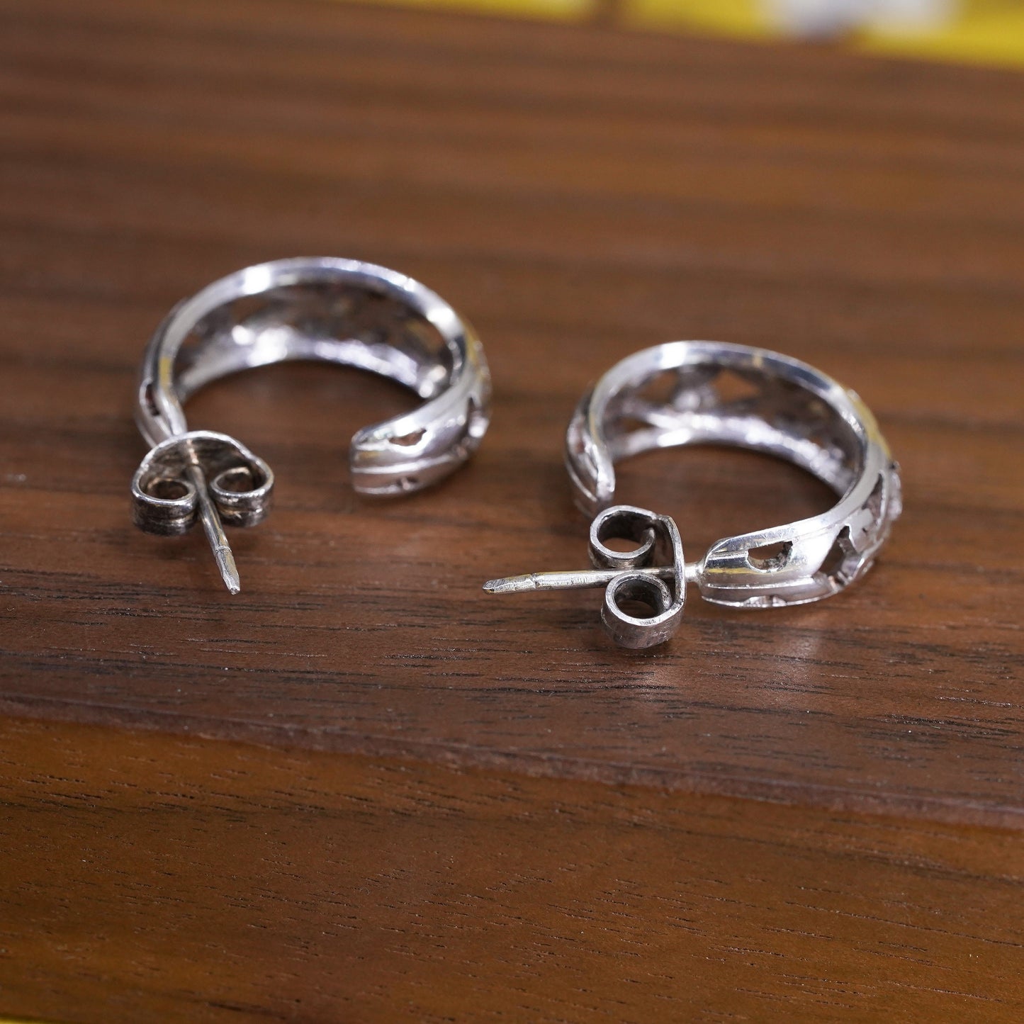 Vintage Sterling silver handmade earrings, 925 huggie, filigree hoops studs