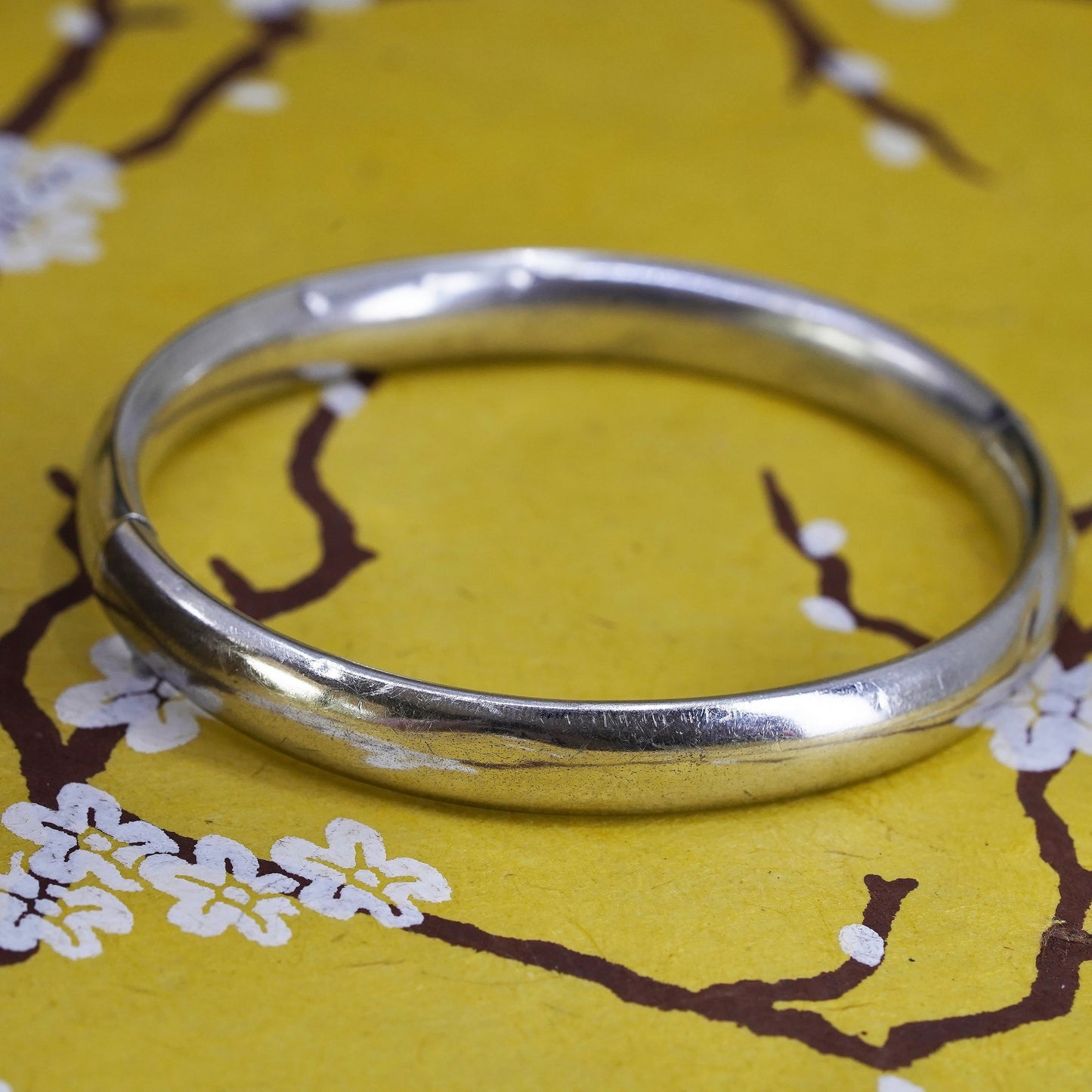 7.25", antique sterling silver handmade bracelet, textured 925 hinged bangle