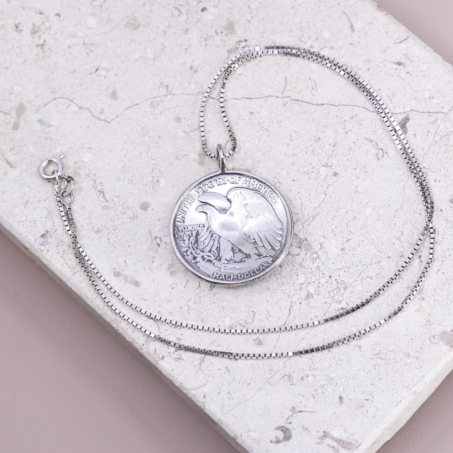 American Eagle US half dollar Coin pendant, Sterling 925 silver necklace