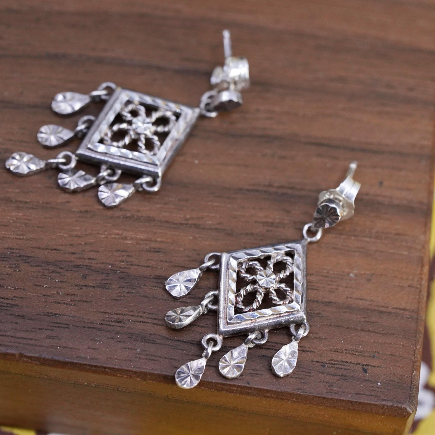 Vintage Sterling 925 silver handmade filigree earrings with dangles