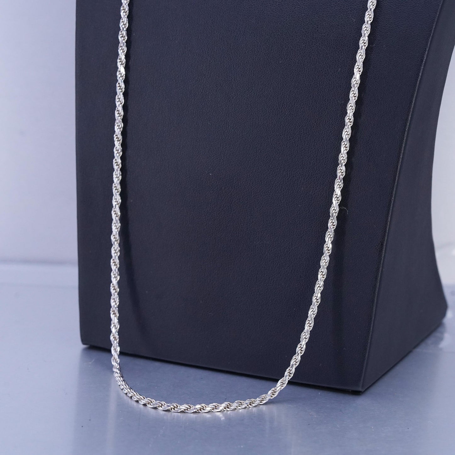 30" 3mm, vintage Italian Sterling 925 silver diamond cut rope chain necklace