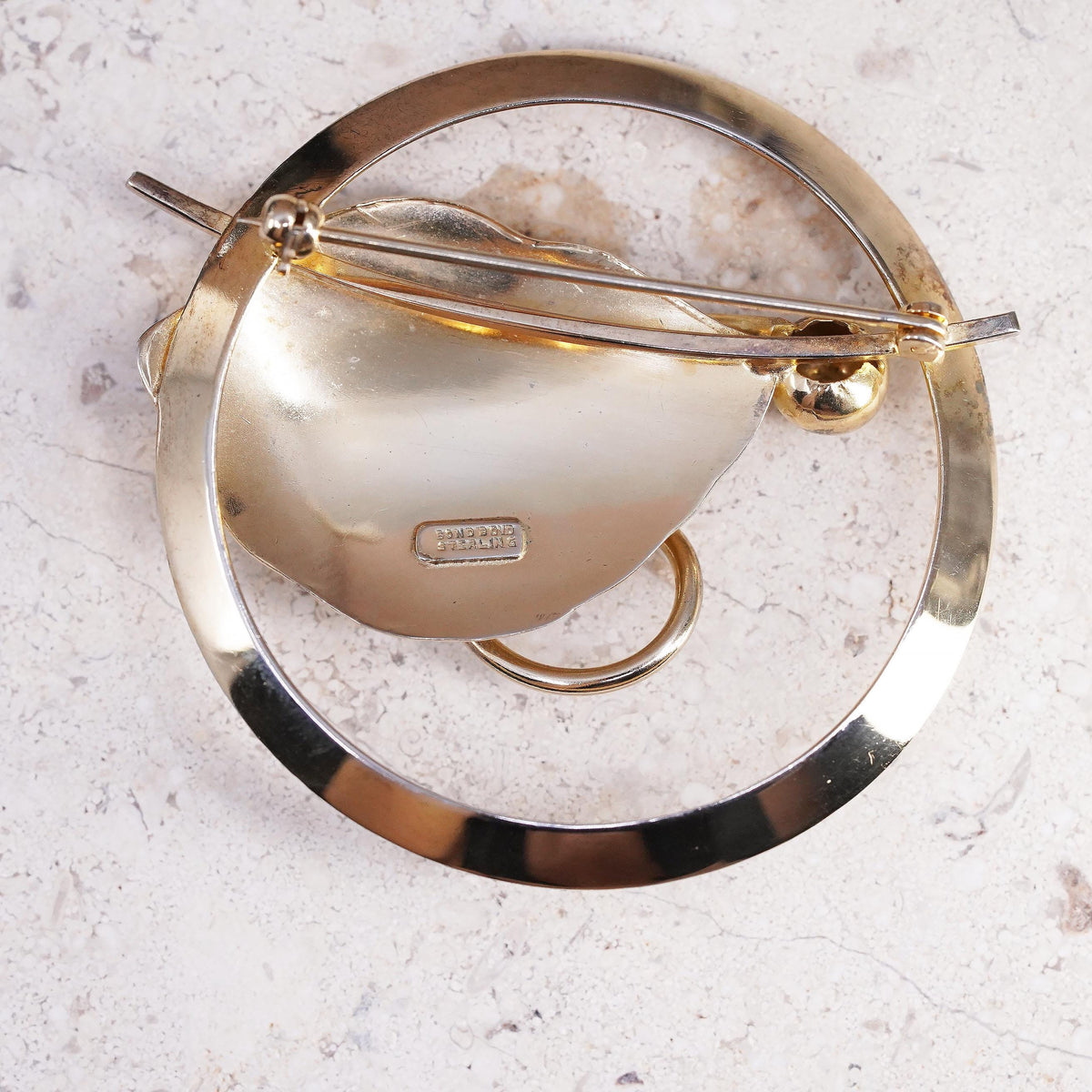 Vintage Bond Boyd vermeil gold over sterling silver brooch, 925 leaf circle pin
