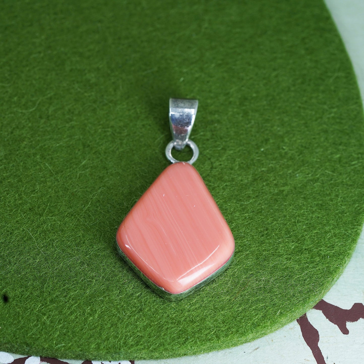 vintage handmade sterling silver pendant, Mexico 925 silver with orange agate