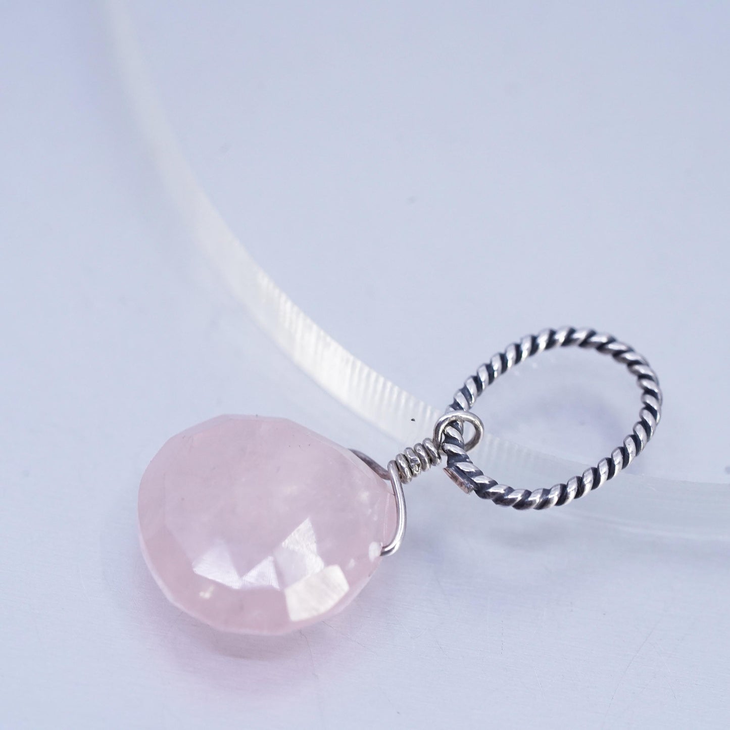 Vintage handmade sterling 925 silver charm with teardrop pink quartz pendant