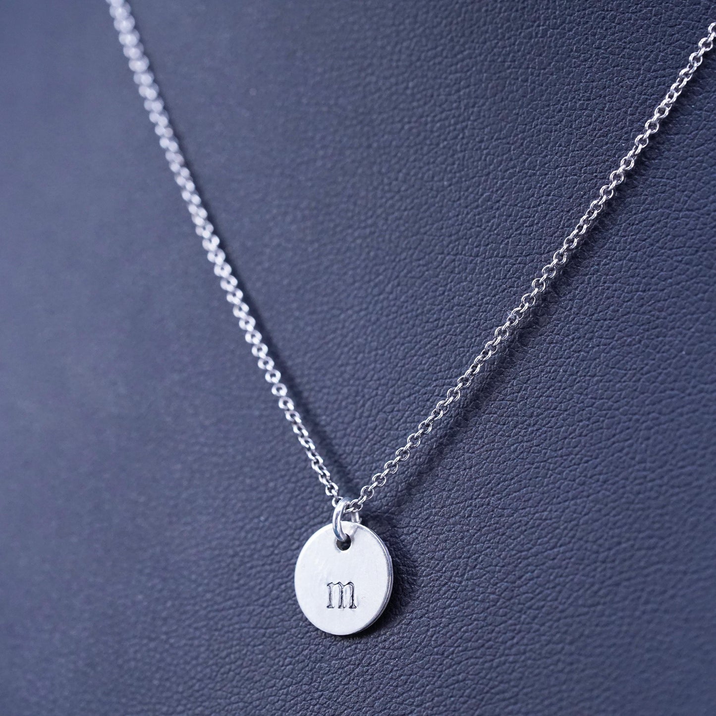 16+2”, vintage Sterling silver necklace, 925 circle chain with tag letter M