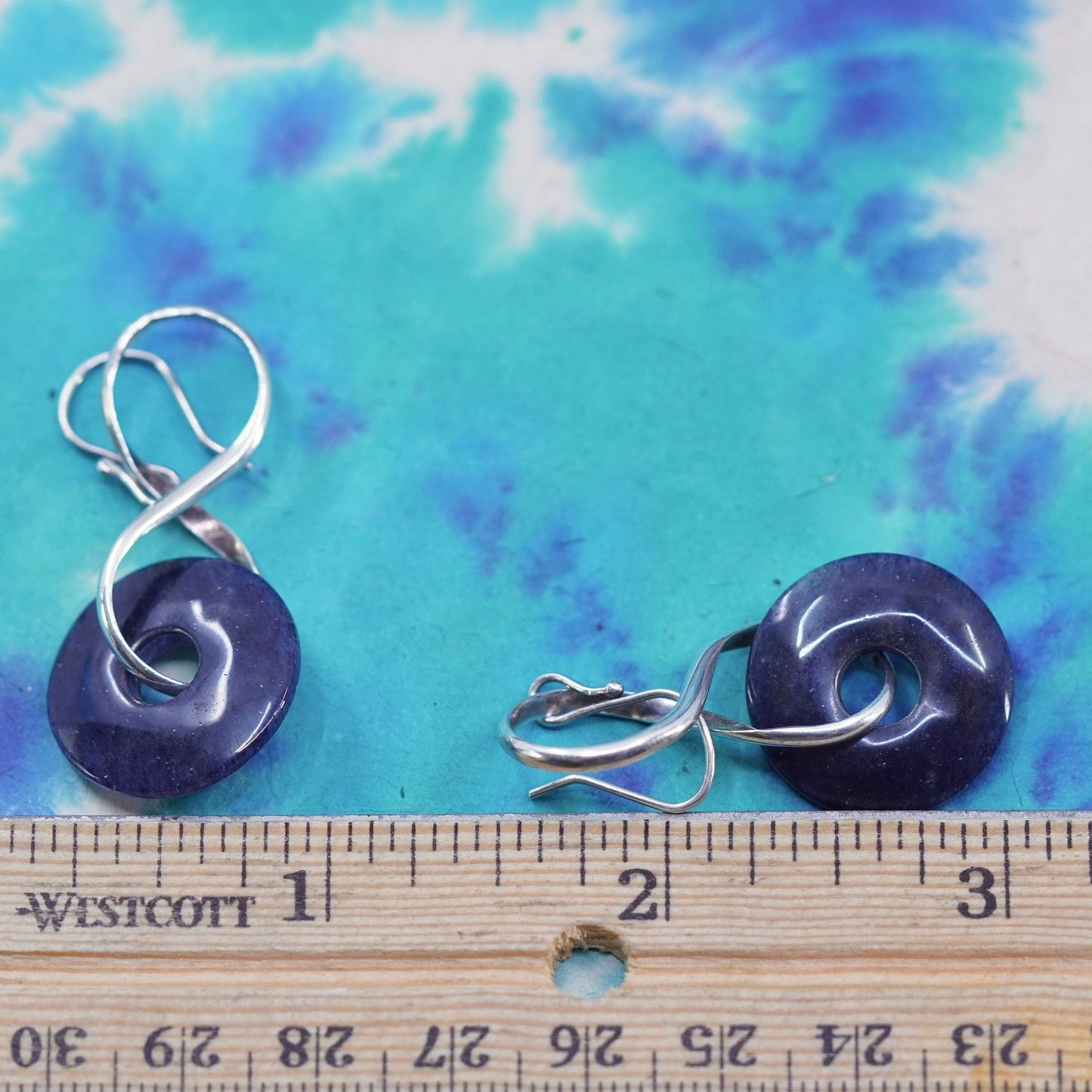 Vintage Sterling 925 silver handmade earrings with Sodalite circle