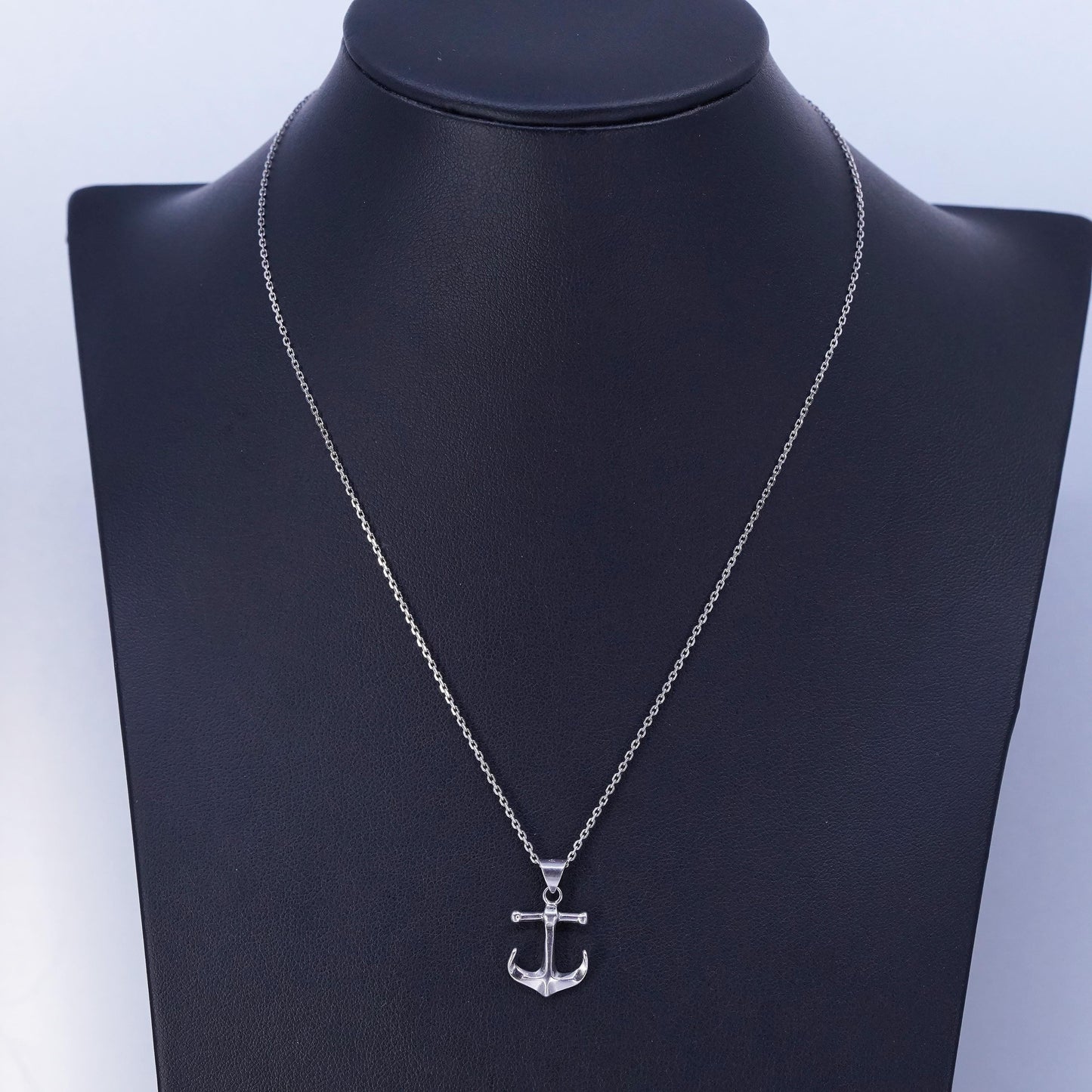 16” Italy Sterling 925 silver circle chain necklace with anchor pendant