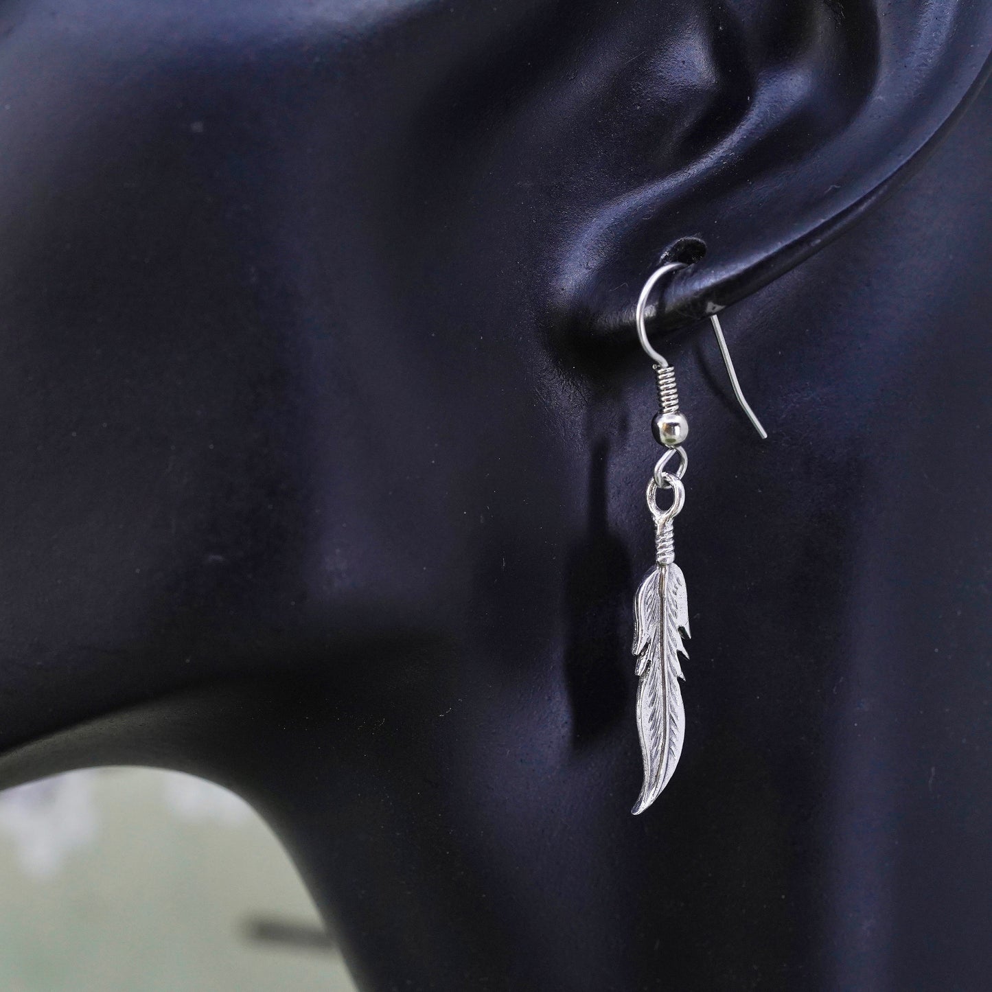 Native American southwestern Sterling 925 silver handmade feather drop earrings