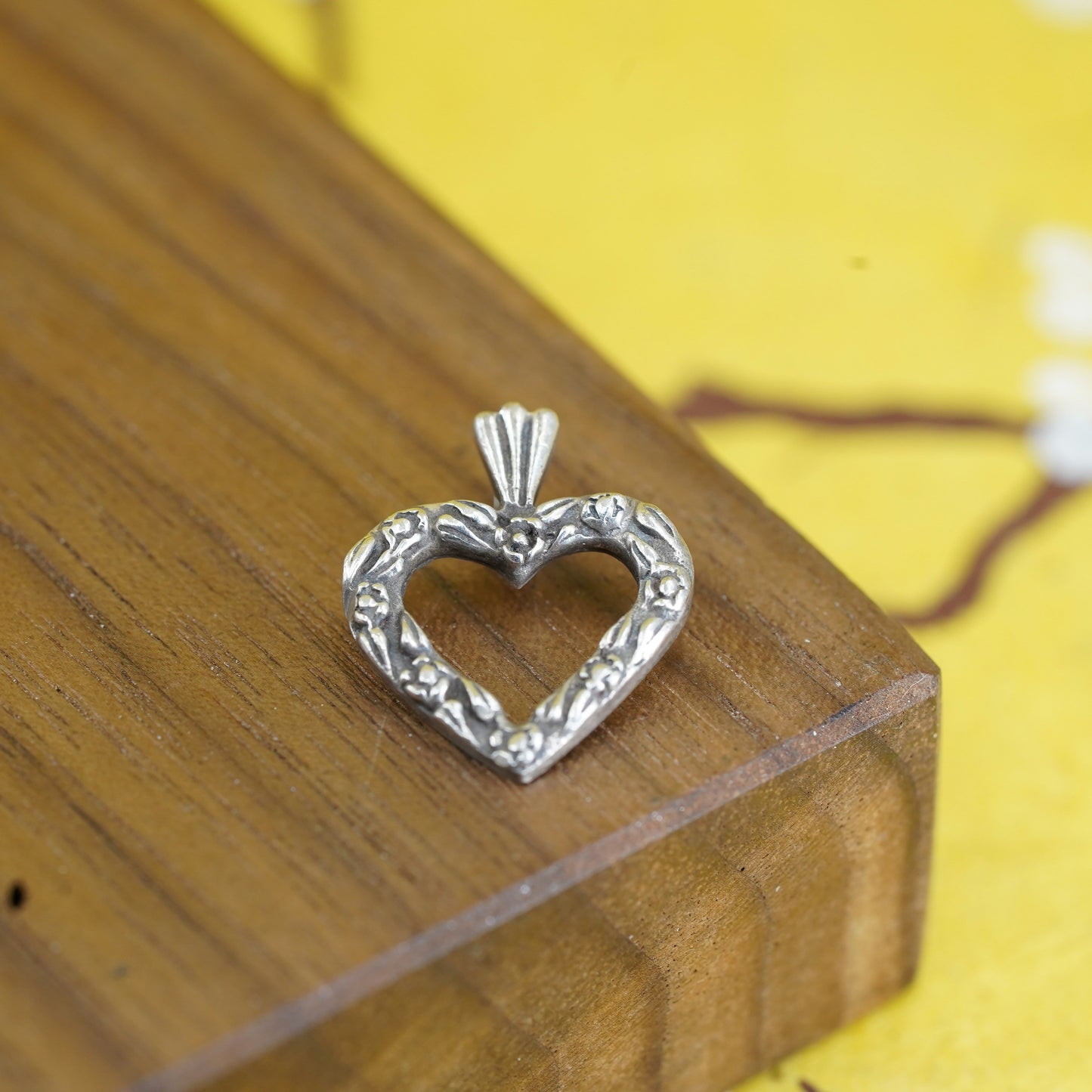 Vintage Sterling silver handmade pendant, 925 floral heart