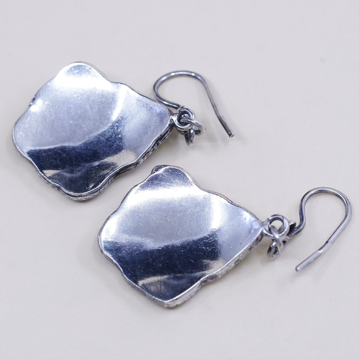 Vintage Native American sterling silver handmade earrings, 925 bali with jade