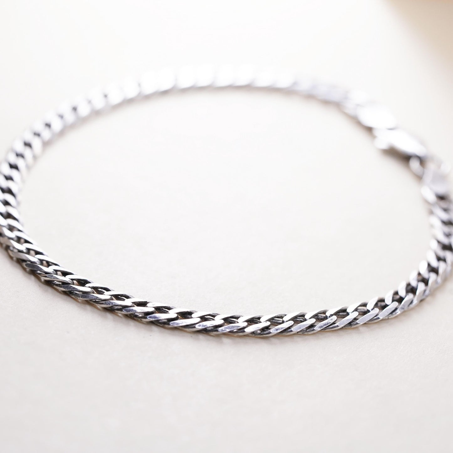 7.75”, 5mm, Vintage sterling 925 silver handmade curb bracelet