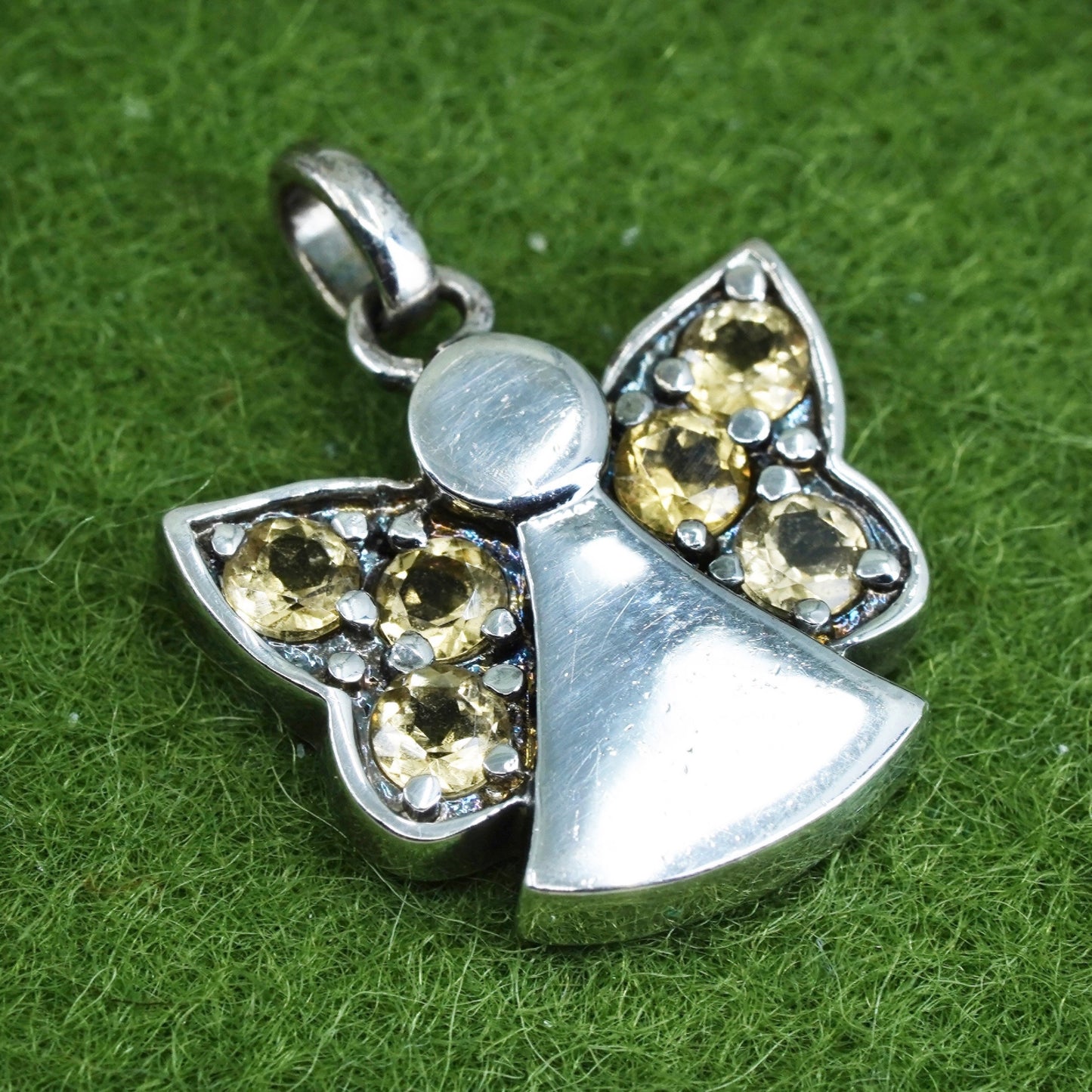 vintage Sterling silver angel pendant, 925 charm with citrine detail