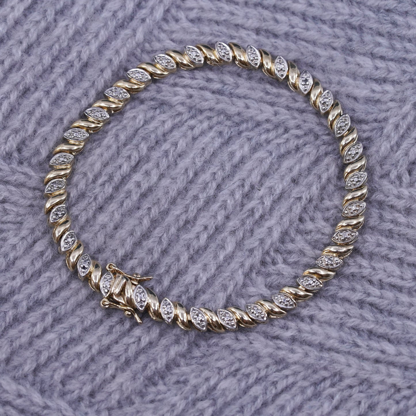 7”, vermeil gold sterling 925 silver tennis San Marco chain bracelet diamonds